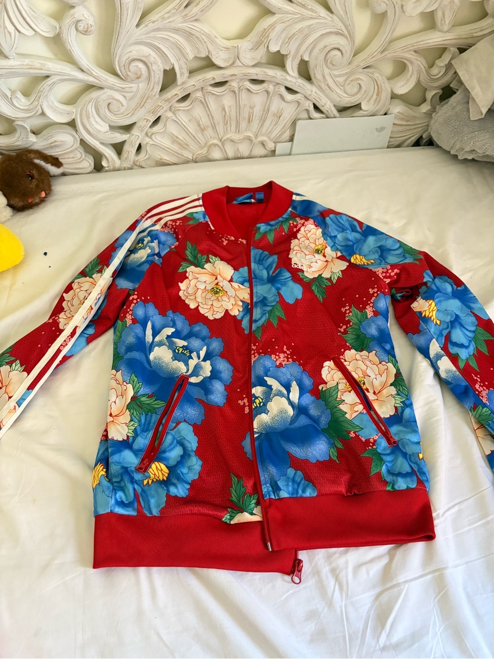 adidas Red Jacket with Blue Logo Tag